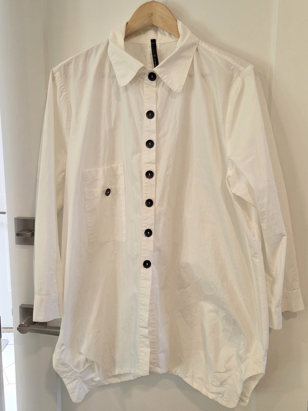 IC by Connie K White Button Front Cotton Tunic Top XL Minimalist Lagen Look
